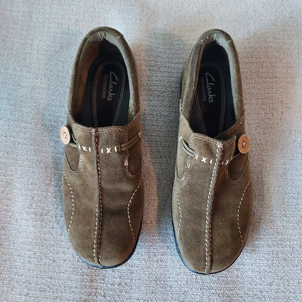 Clarks Bendables Suede Leather Casual Slip On Shoes Sz-7.5